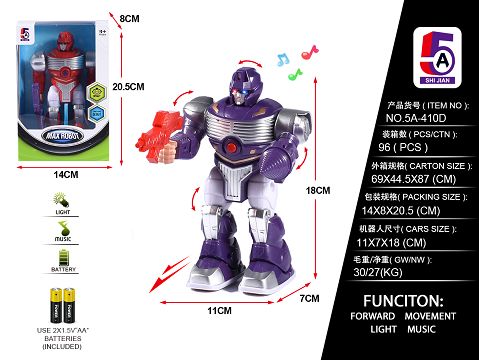 Electric walking robot with light and music (pack 2AA battery)