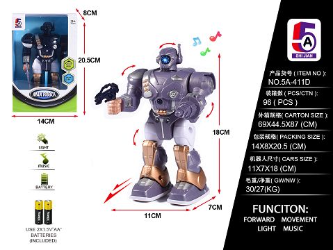 Electric walking robot with light and music (pack 2AA battery)