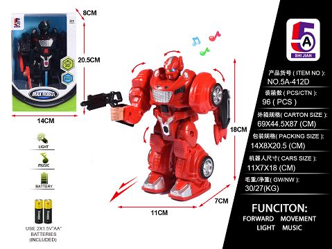Electric walking robot with light and music (pack 2AA battery)