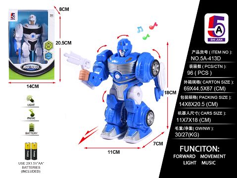 Electric walking robot with light and music (pack 2AA battery)