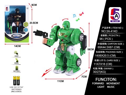 Electric walking robot with light and music (pack 2AA battery)