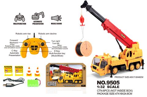 ight-channel remote control trailer mounted crane simulation engineering vehicle 1:32