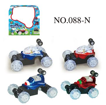Smurf music flashing light small stunt open and close bucket car forward back left flip right flip stop, front wheel 360 degrees rotation, rear wheel telescopic, can stand walk