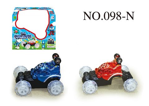 Smurf music flashing light small stunt open and close bucket car (robot model) forward back left flip right flip stop, front wheel 360 degrees rotation, rear wheel telescopic, can stand walking