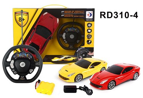 1:16 重力小方向盘遥控 灯光 F12仿真车 前进 后退 左转 右转 停止;2色混装