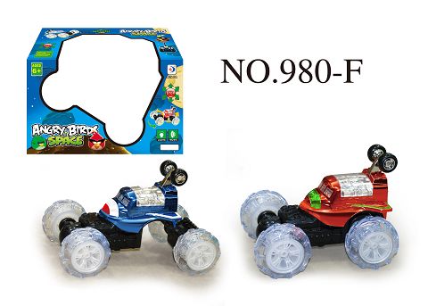 Music flashing stunt open-and-close dump erting forward reverse right flip stop, front wheel 360 degrees rotation, back wheel telescopic, stand-up walk (angry bird box)