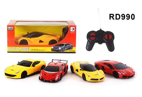 1:24 flash simulation sports car forward back turn right stop, 4 models of each 2-color mixed