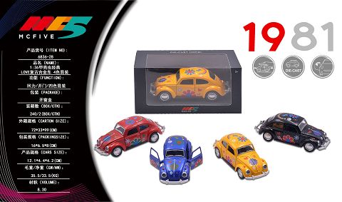 1:36 Beetle classic love retro alloy car 4 color mix