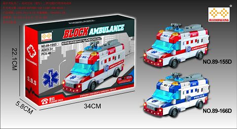 Electric universal (taxiing) two functions diy building block assembly police car with lighting english song