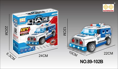 Electric universal (taxiing) two functions diy building block assembly police car with lighting english song