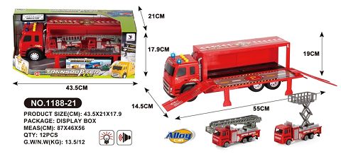 Inertia fire storage car with two alloy cars (with IC light package of 3 LR44 button batteries)