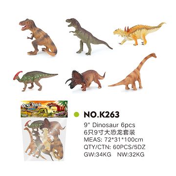 Six 9-inch dinosaur suits