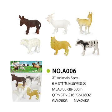 6 3-inch farm animal set