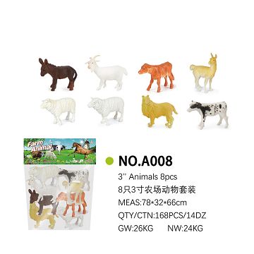 8 3-inch farm animal set