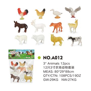 12 3-inch farm animal set